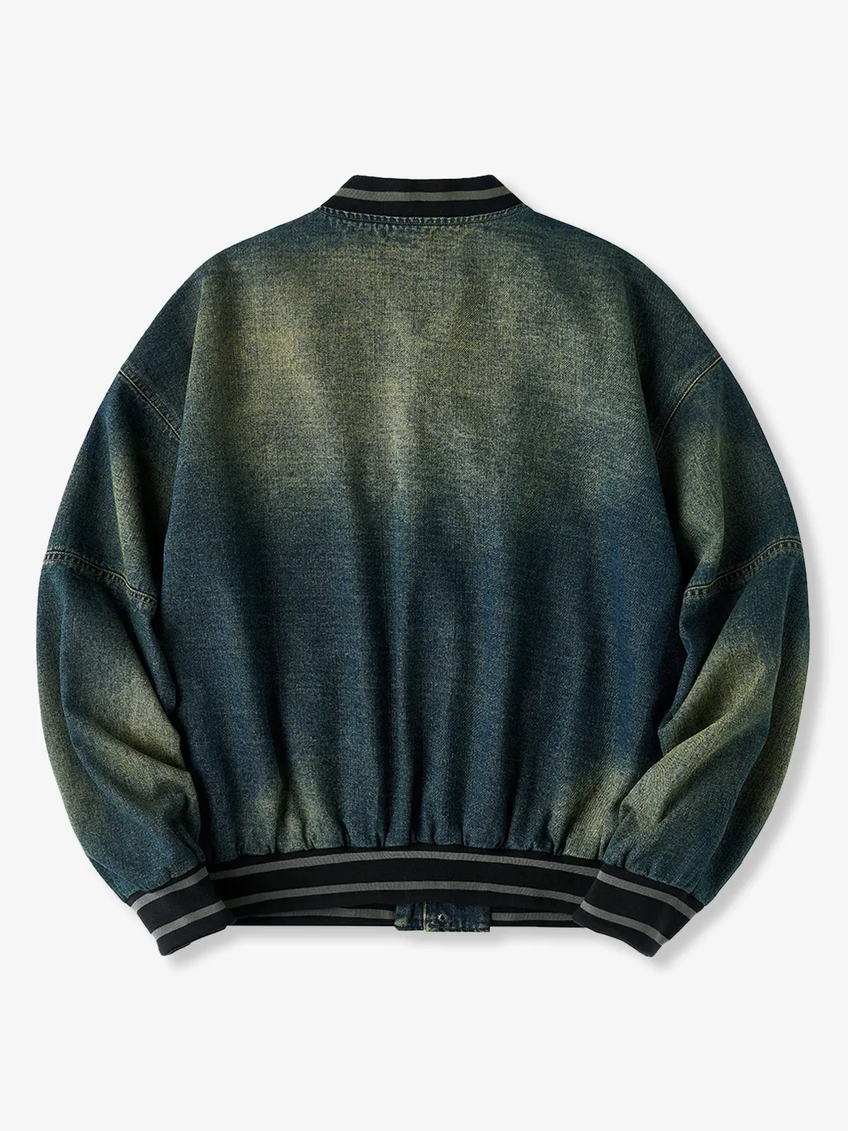 Mixed-Material Baseball Collar Mud-Dyed Denim Jacket sold by Karaku product image thumbnail 2