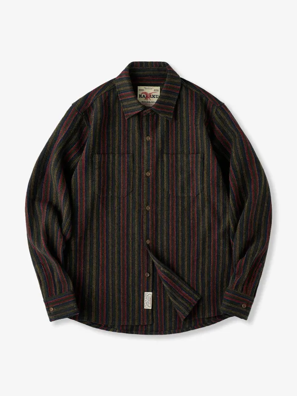 [Pre-Order] Retro-Style Stripe Jacquard Work Shirt sold by Karaku