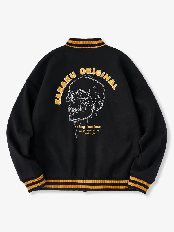 KARAKU Original Skull Embroidered Varsity Jacket sold by Karaku