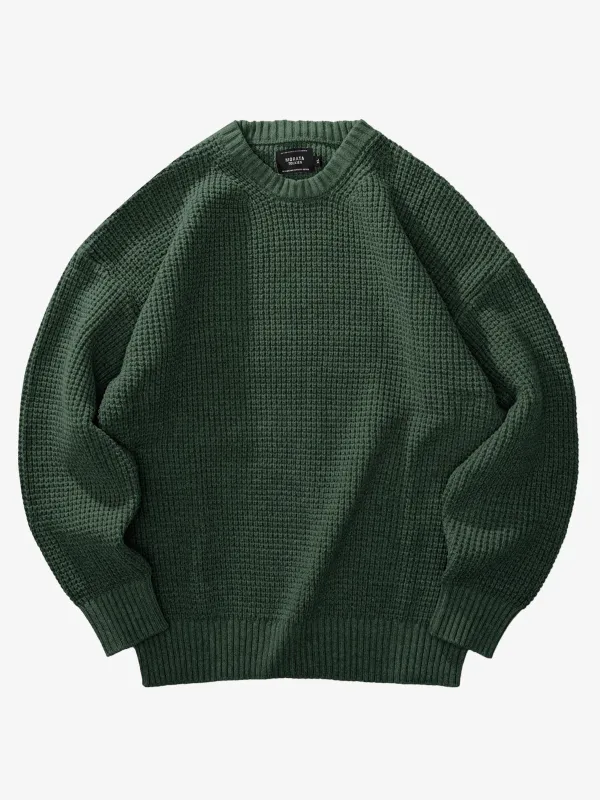 Heavyweight Waffle Crew Neck Knitted Sweater sold by Karaku
