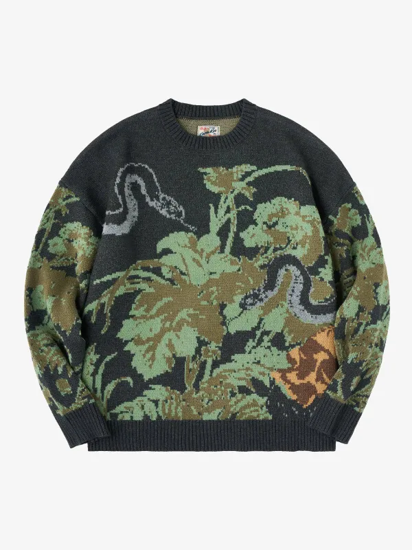 Snake & Skull Crew Neck Jacquard Knitted Sweater sold by Karaku
