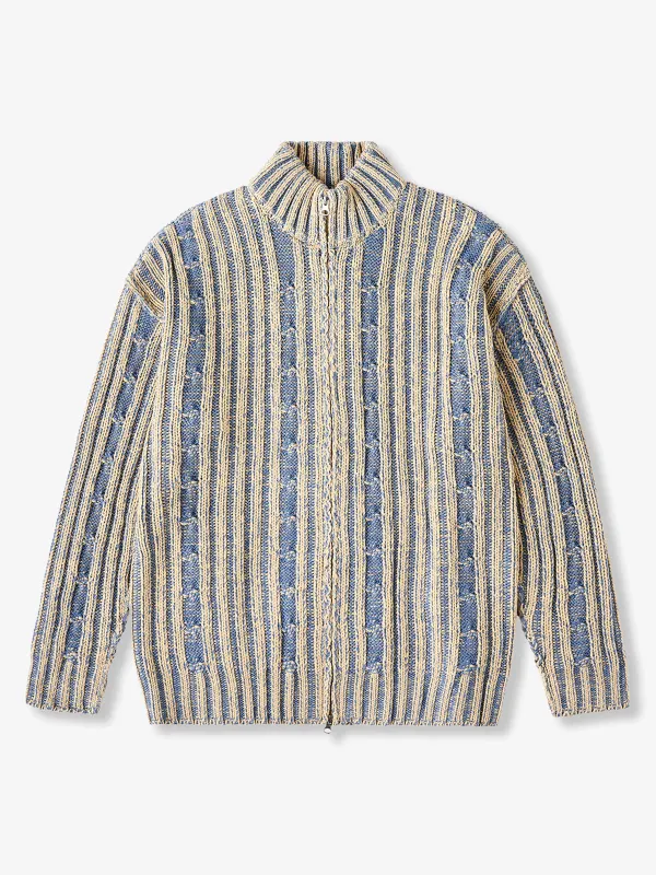 Two-Tone Ribbed Knit Stand Collar Cardigan sold by Karaku