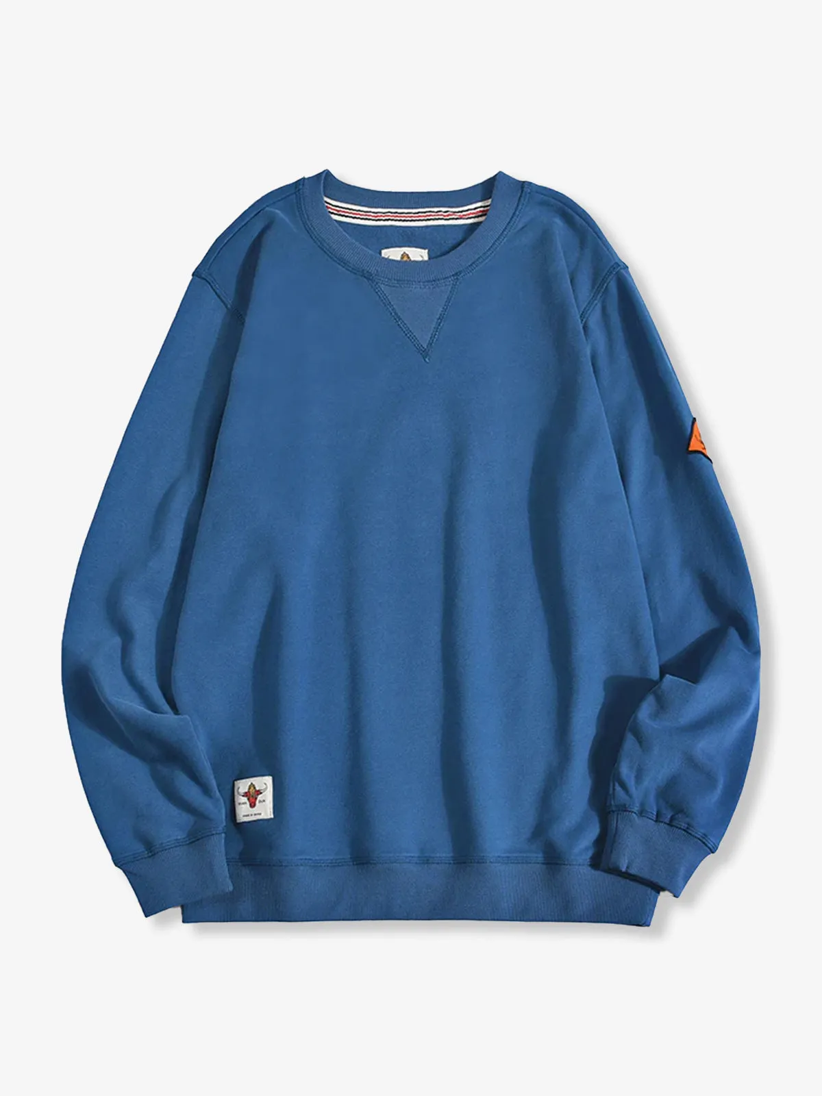 Navy Crewneck Sweatshirt with Sleeve Patch and Terry Lining sold by Karaku product image thumbnail 5