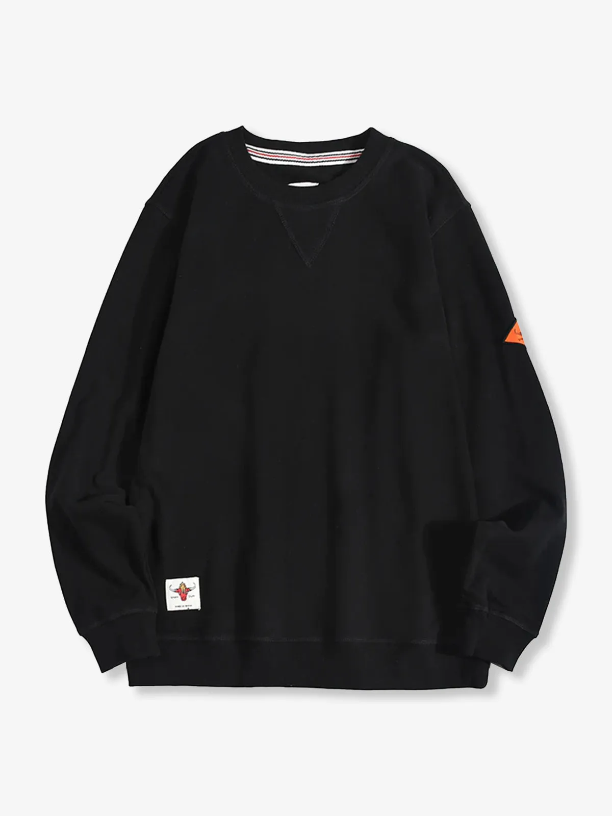 Navy Crewneck Sweatshirt with Sleeve Patch and Terry Lining sold by Karaku product image thumbnail 4