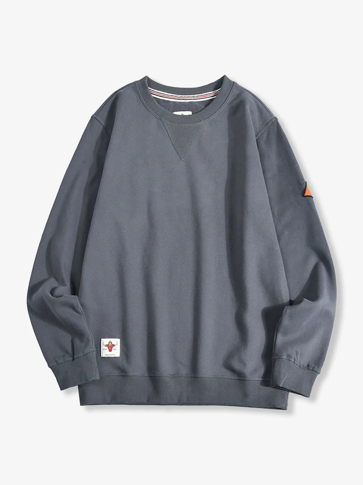 Navy Crewneck Sweatshirt with Sleeve Patch and Terry Lining sold by Karaku product image thumbnail 3