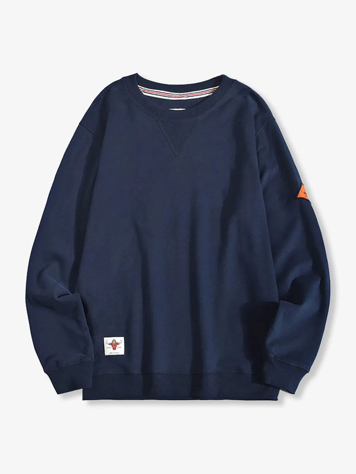 Navy Crewneck Sweatshirt with Sleeve Patch and Terry Lining sold by Karaku product image thumbnail 2