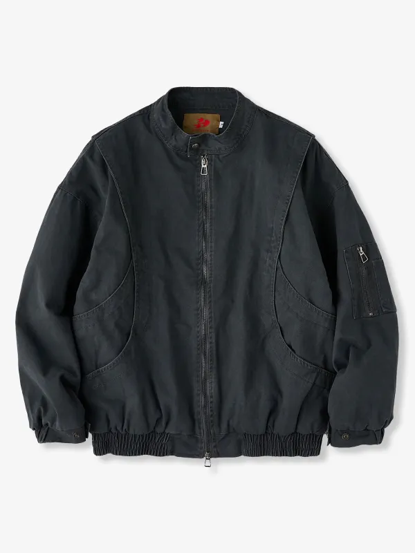 Sandwashed Double-Zip Flight Jacket with Fleece Lining sold by Karaku