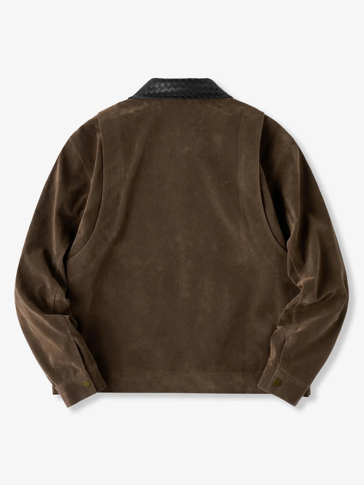 Woven Leather Collar Suede Jacket with Decorative Pockets sold by Karaku product image thumbnail 2