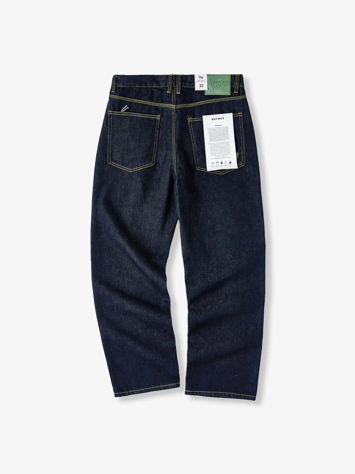 Straight Denim Pants with Feather Embroidery and Yellow Stitching sold by Karaku product image thumbnail 2