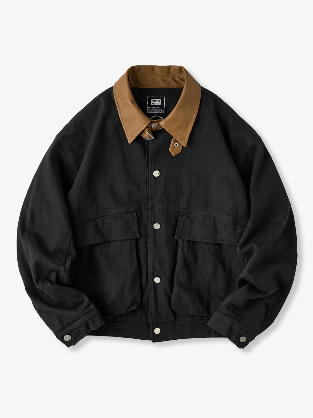 Mixed-Material Hunting Jacket with Leather-Effect Collar sold by Karaku