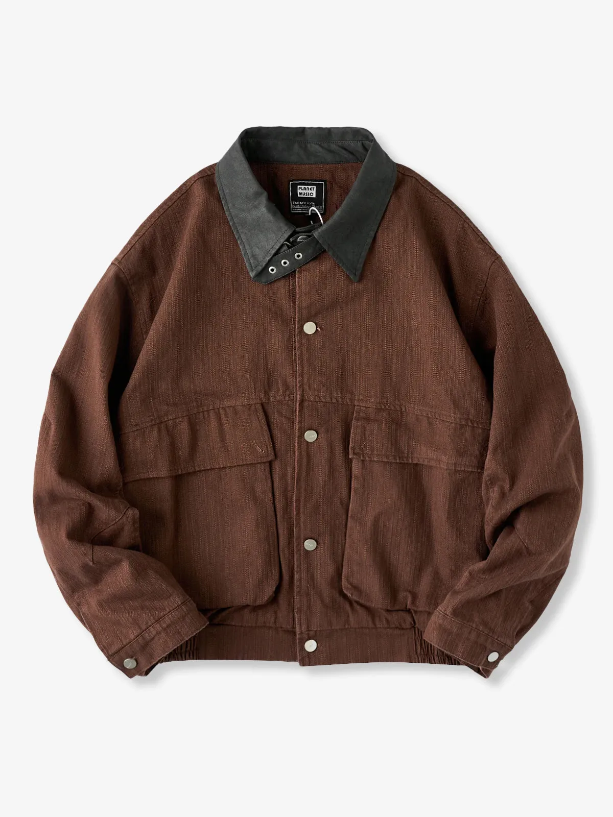 Mixed-Material Hunting Jacket with Leather-Effect Collar sold by Karaku product image thumbnail 4