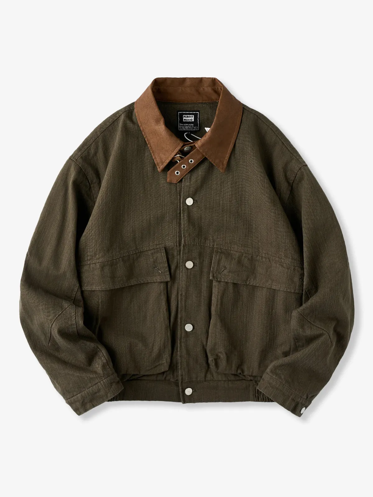 Mixed-Material Hunting Jacket with Leather-Effect Collar sold by Karaku product image thumbnail 2