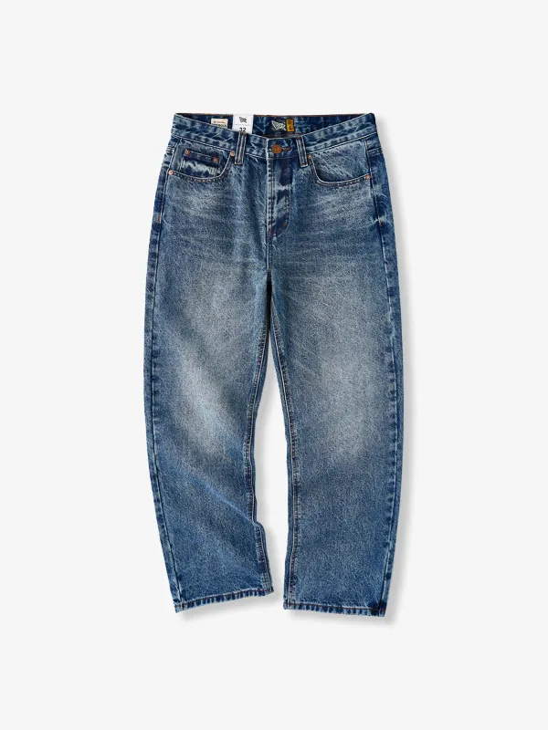 Washed & Whiskered Blue Straight Denim Pants sold by Karaku
