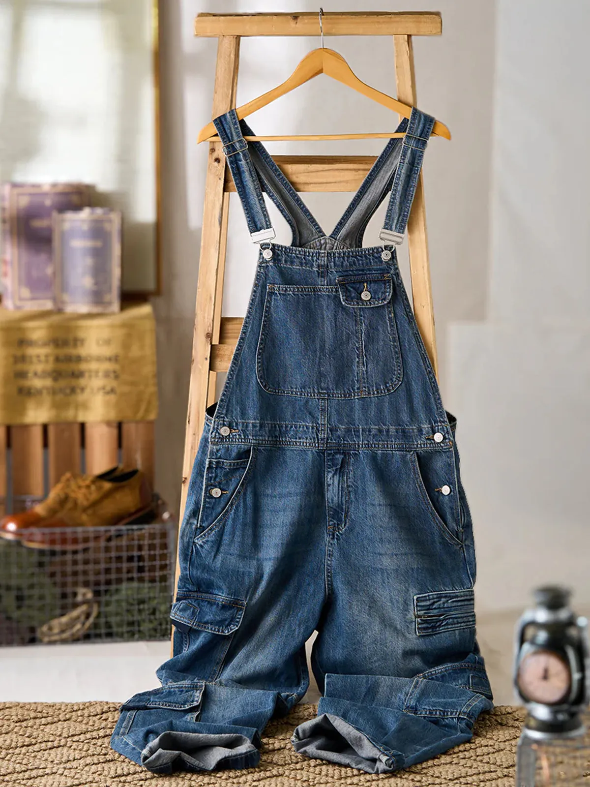 Multi-Pocket Washed Denim Overalls sold by Karaku product image thumbnail 3