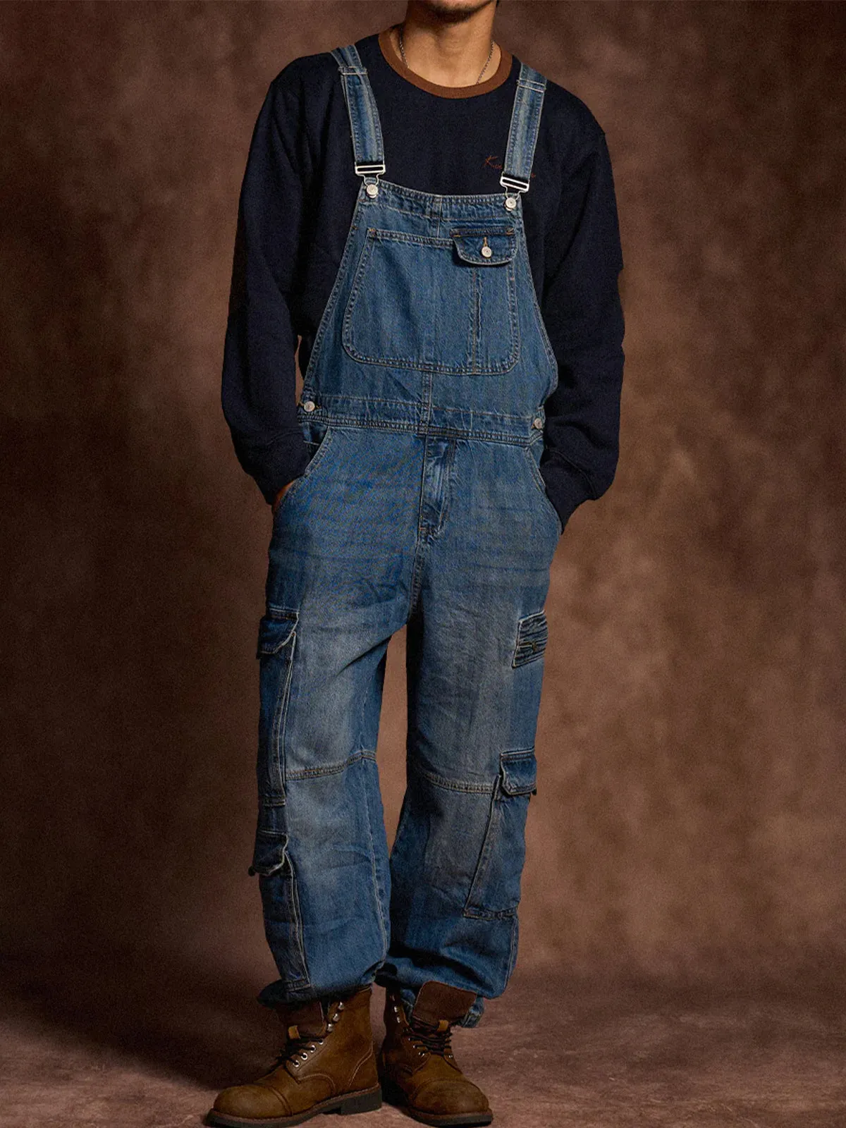 Multi-Pocket Washed Denim Overalls sold by Karaku product image thumbnail 4