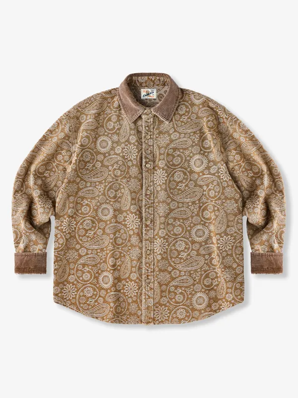 Paisley Jacquard Long-Sleeve Shirt with Corduroy Collar & Cuffs made by Karaku
