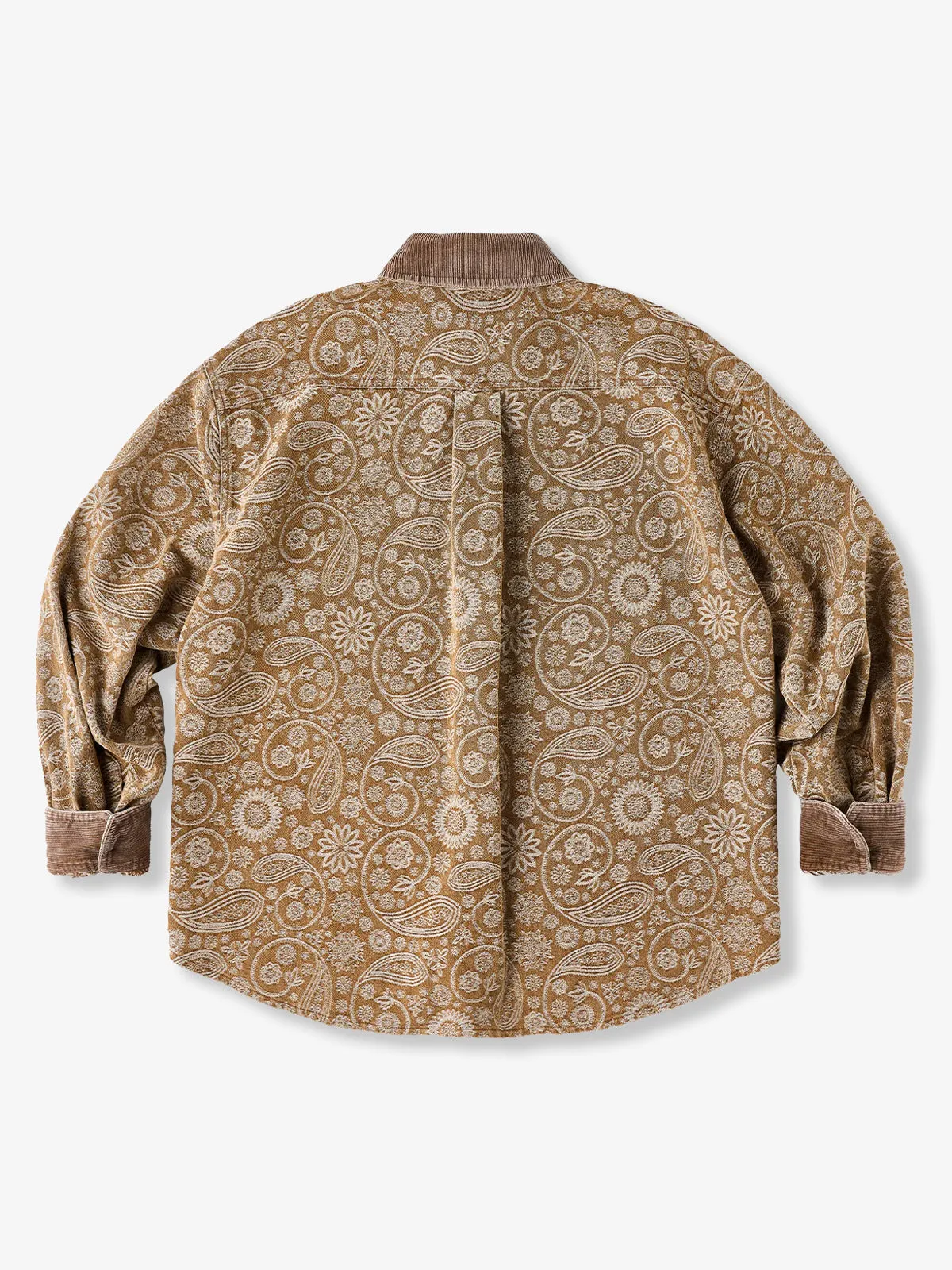 Paisley Jacquard Long-Sleeve Shirt with Corduroy Collar & Cuffs sold by Karaku product image thumbnail 2