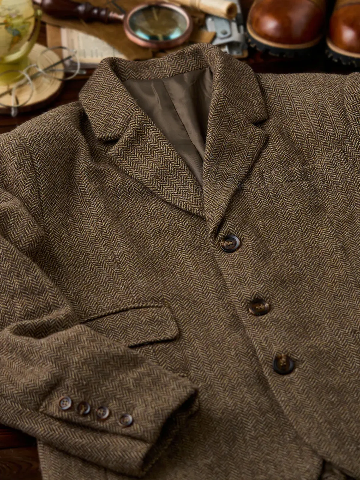 Wool-Blend Herringbone Tweed Tailored Jacket sold by Karaku product image thumbnail 4