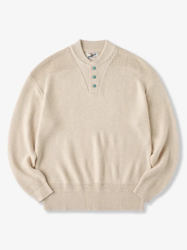 Honeycomb Knit Panel Sweater with Turquoise-Style 3 Buttons sold by Karaku