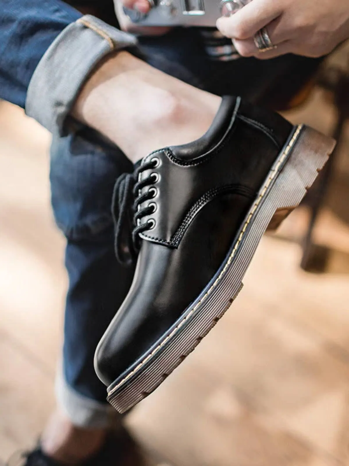 Black Genuine Leather Work Shoes sold by Karaku product image thumbnail 2