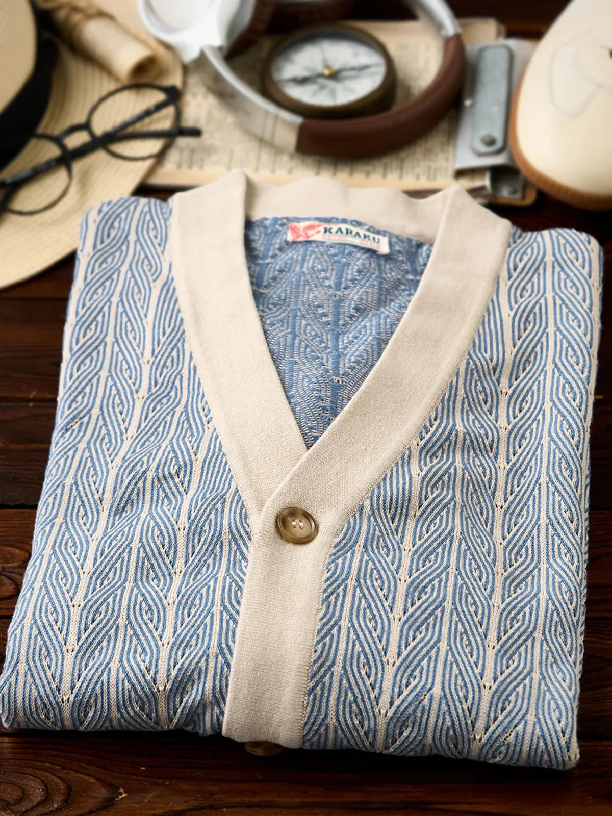 Cable Pattern Jacquard V-Neck Knit Cardigan sold by Karaku product image thumbnail 5