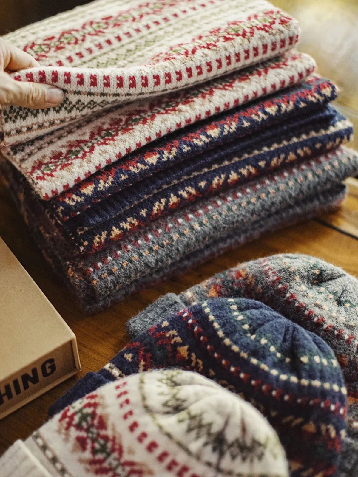 Fair Isle Knit Scarf & Beanie Set sold by Karaku product image thumbnail 5