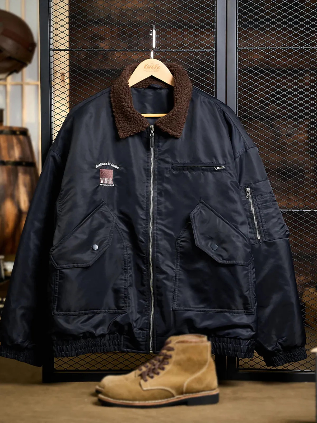 Sherpa Collar MA-1 Quilted Flight Jacket sold by Karaku product image thumbnail 4