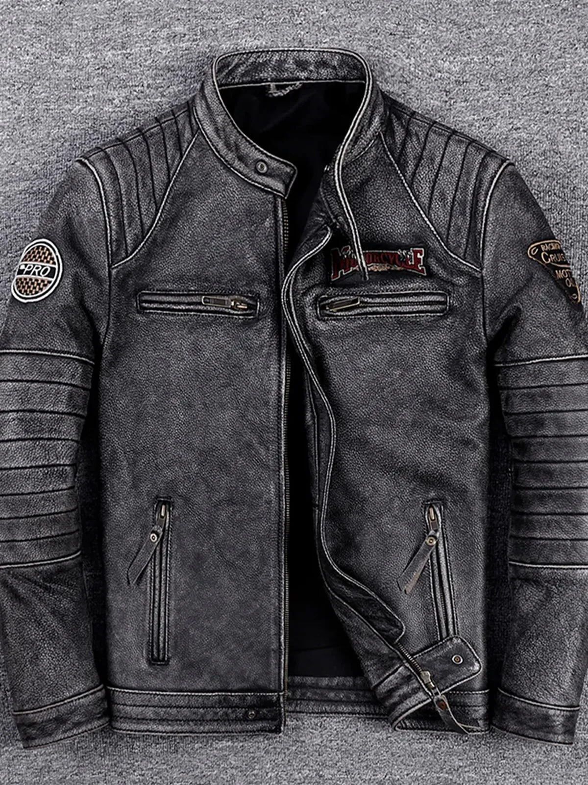 Vintage-Washed or Classic Cut Leather Jacket sold by Karaku product image thumbnail 4