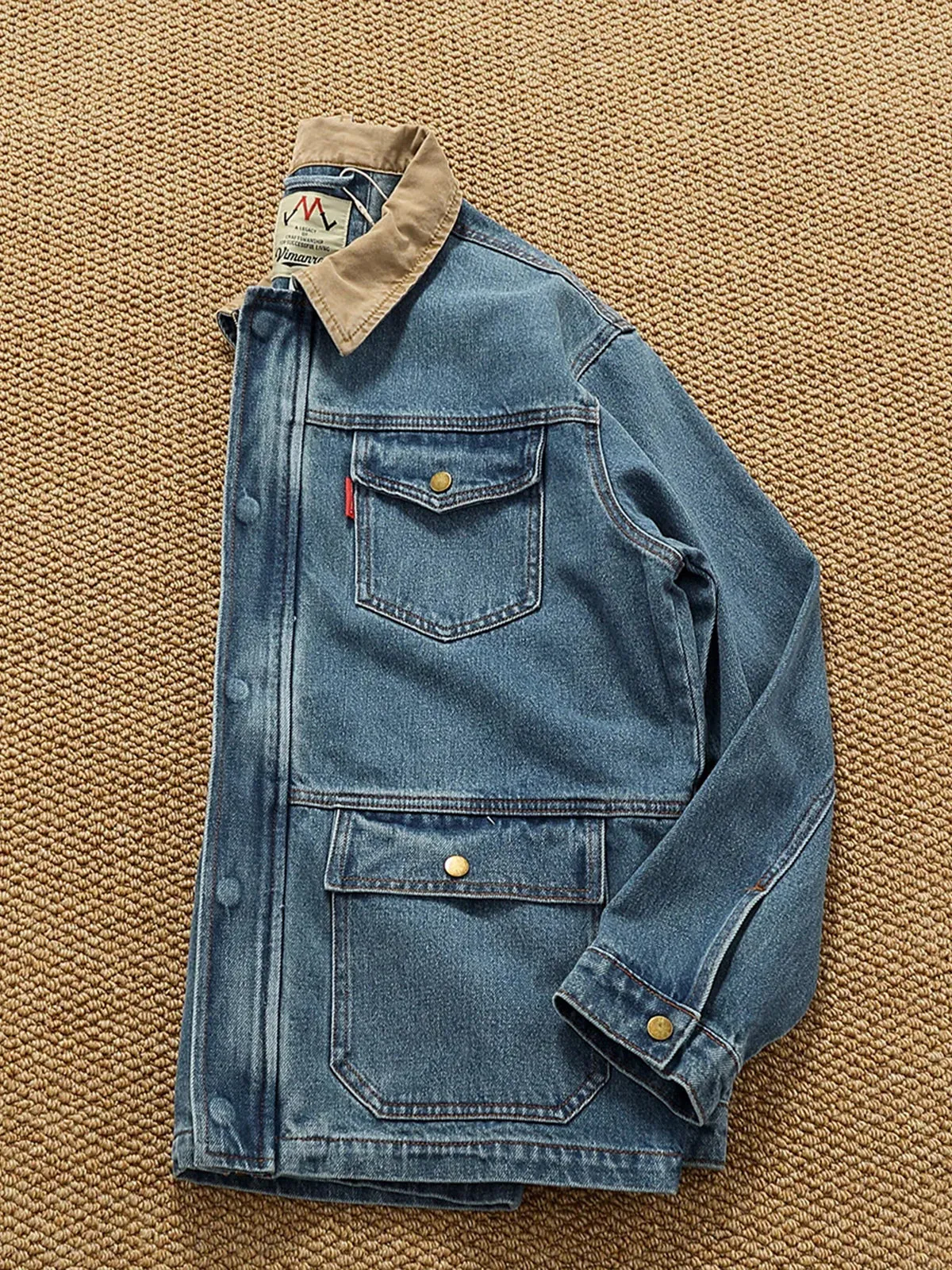 Colorblock Collar Washed Denim Work Jacket sold by Karaku product image thumbnail 4