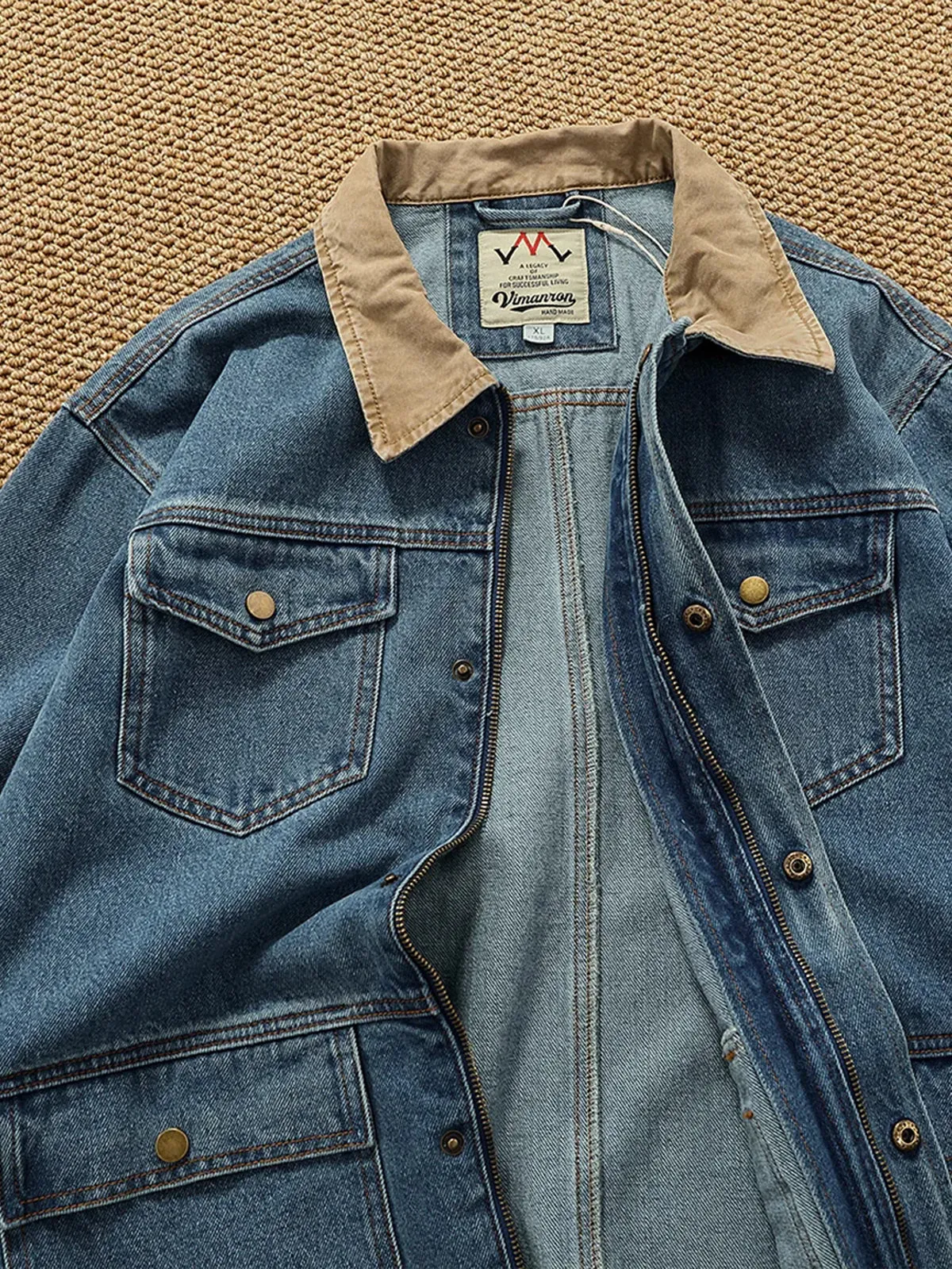 Colorblock Collar Washed Denim Work Jacket sold by Karaku product image thumbnail 5