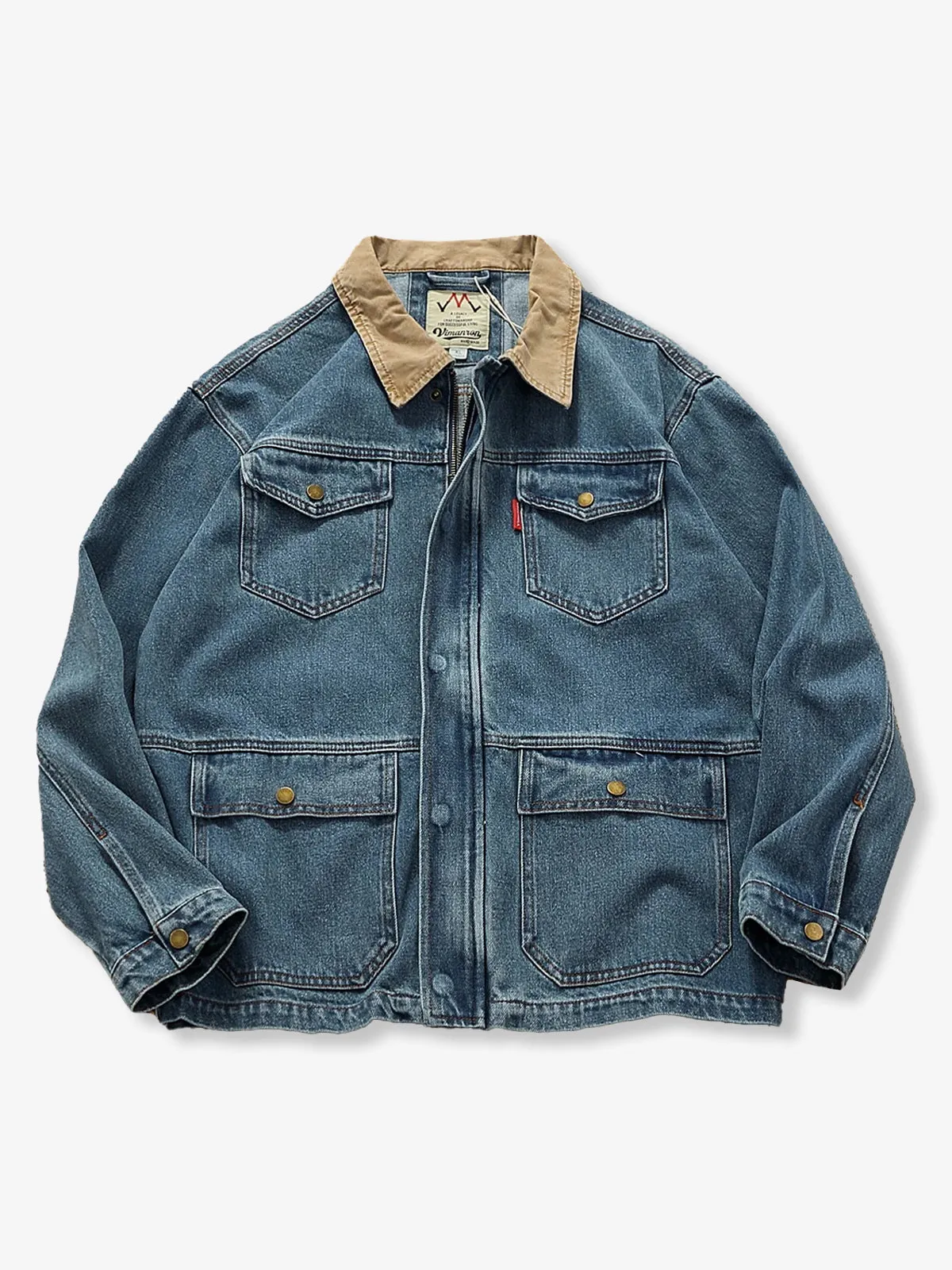 Colorblock Collar Washed Denim Work Jacket sold by Karaku