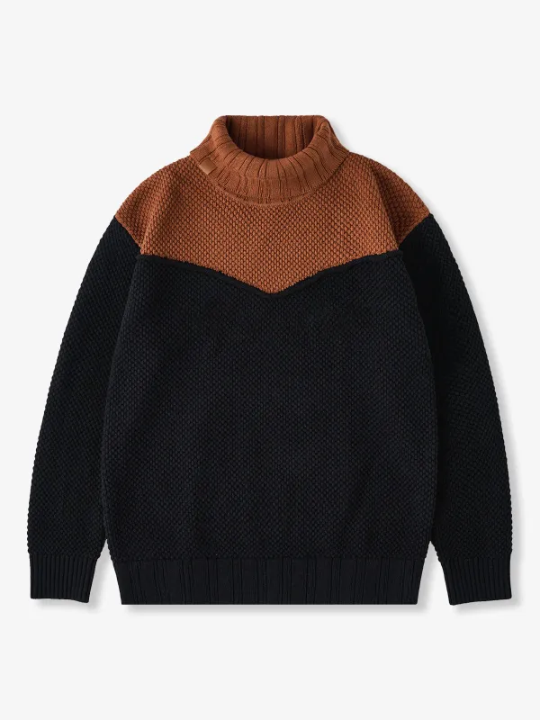 Colorblock Turtleneck Pineapple Knit Sweater with Leather Tag sold by Karaku