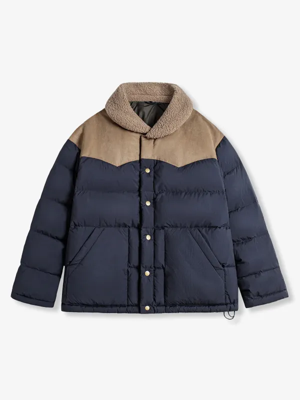 Suede-Panel Collar Fleece & Nylon Down Jacket sold by Karaku