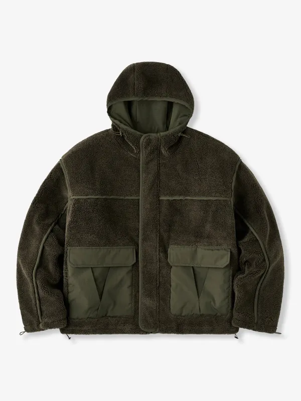 Elbow Patch Quilted Lined Hooded Fleece Jacket sold by Karaku