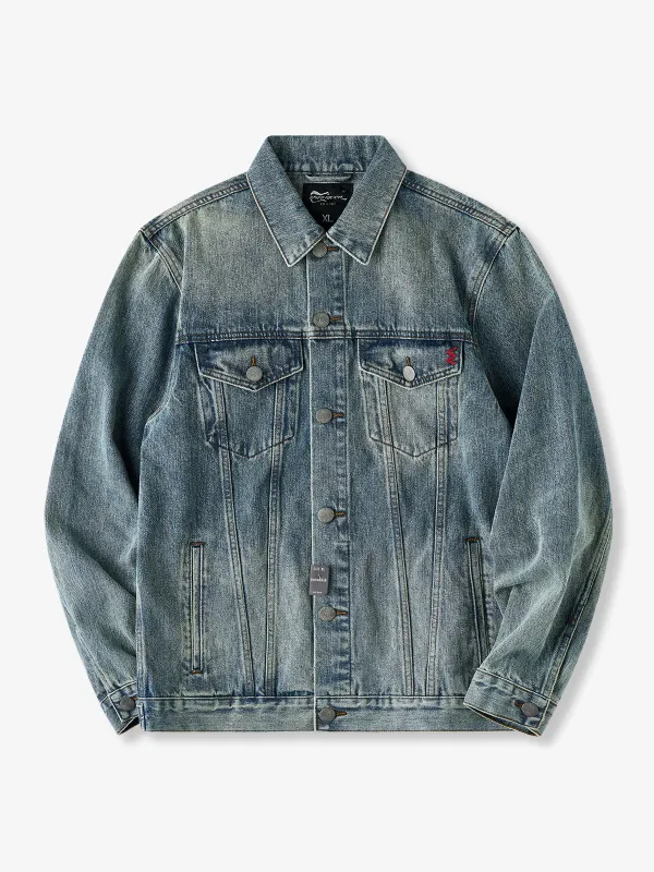 W Mini Embroidery Stone-Washed Denim Work Jacket sold by Karaku