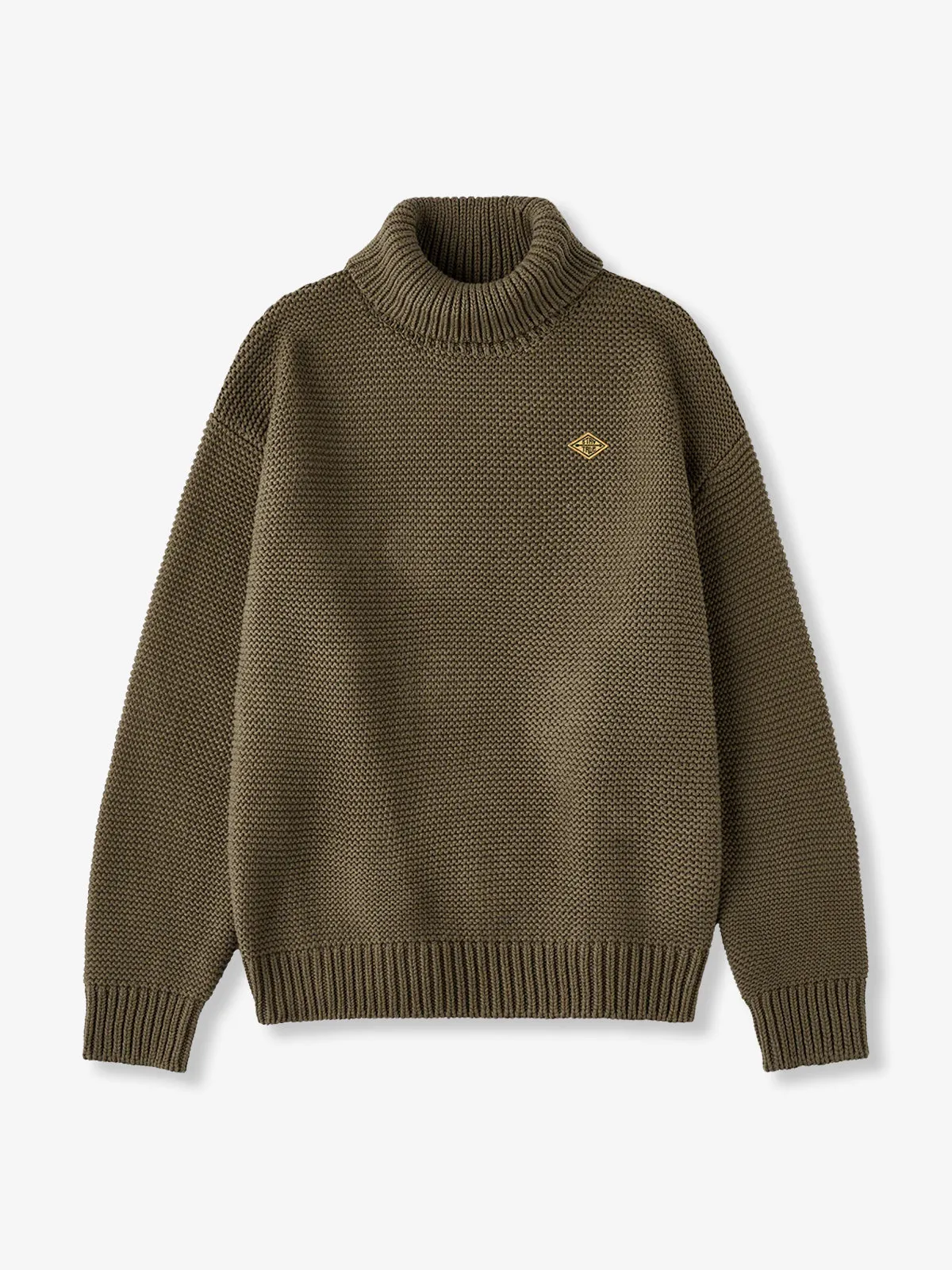 "STAY TRUE" Embroidered Patch Pearl Knit High-Neck Sweater sold by Karaku