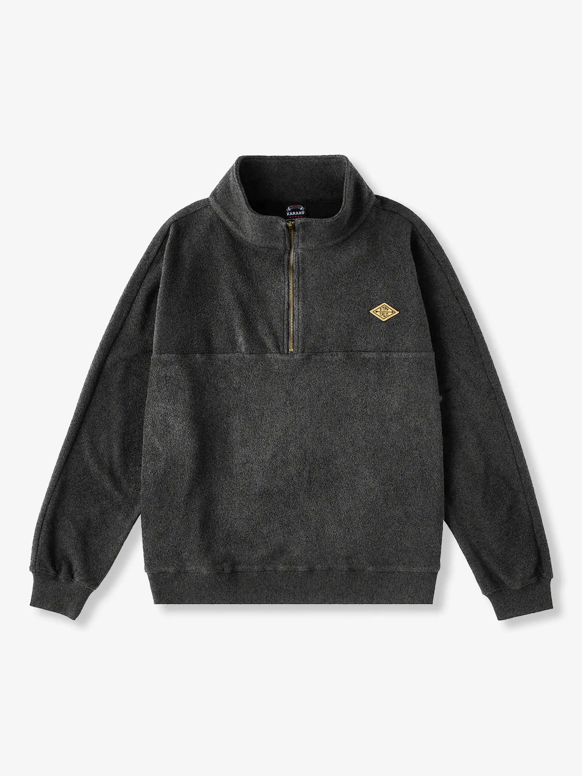 "STAY TRUE" Patch Half-Zip High-Neck Fleece Sweatshirt sold by Karaku