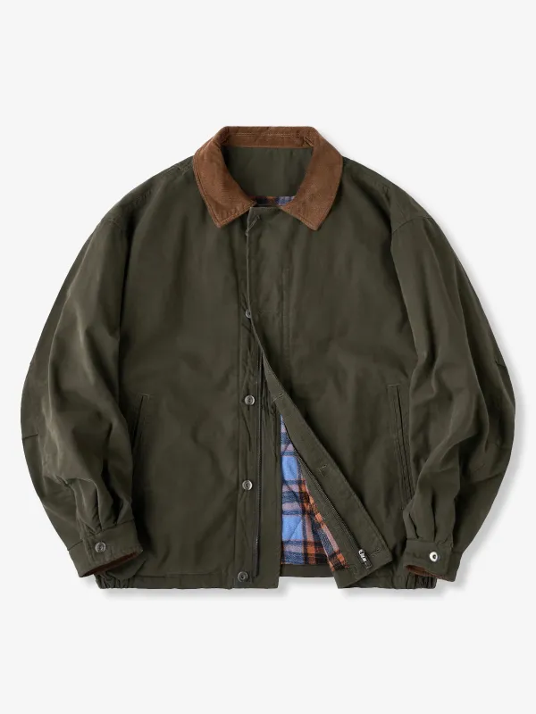 Corduroy Collar Quilted Cotton Jacket with Checked Lining sold by Karaku