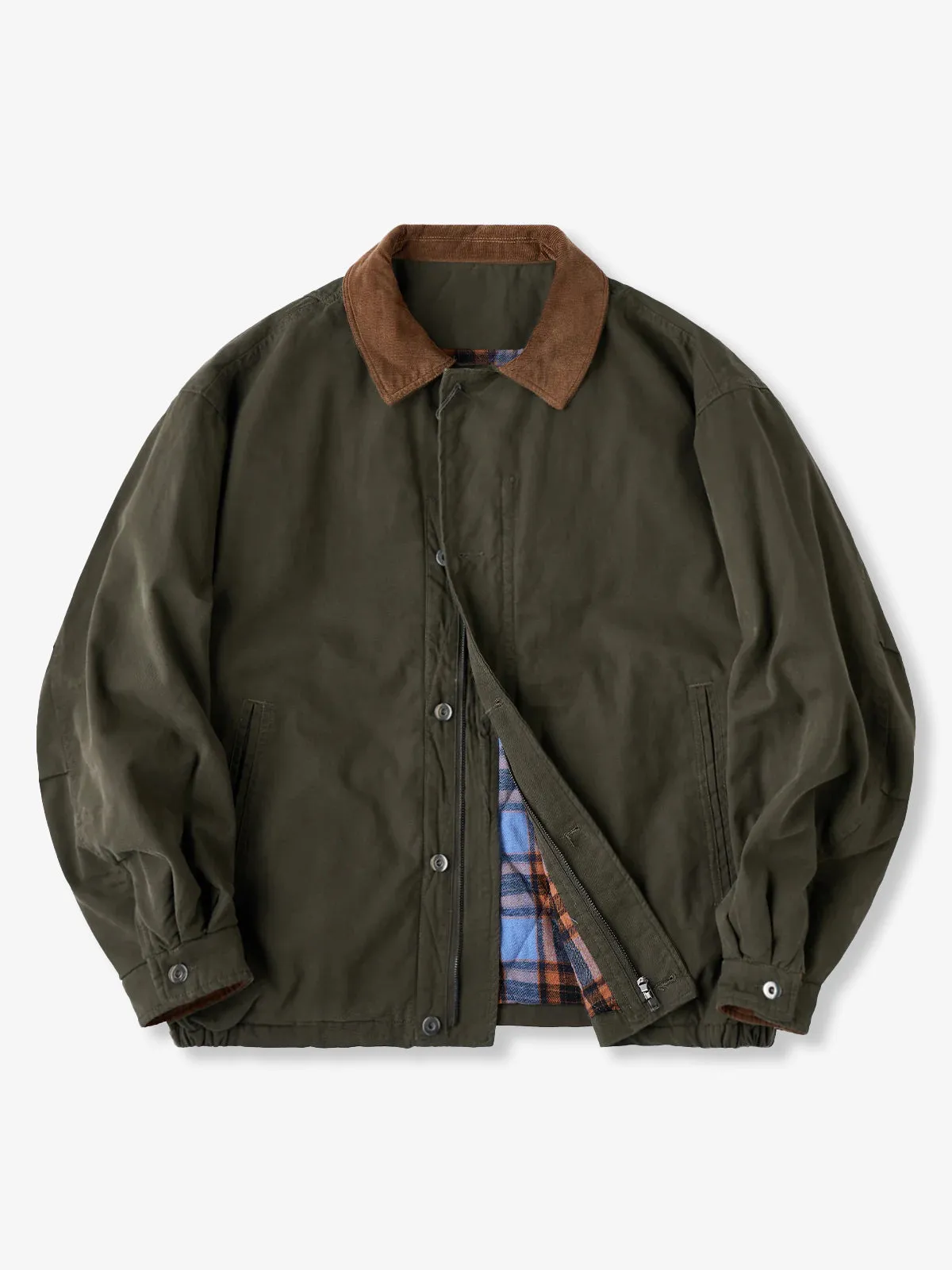 Corduroy Collar Quilted Cotton Jacket with Checked Lining sold by Karaku