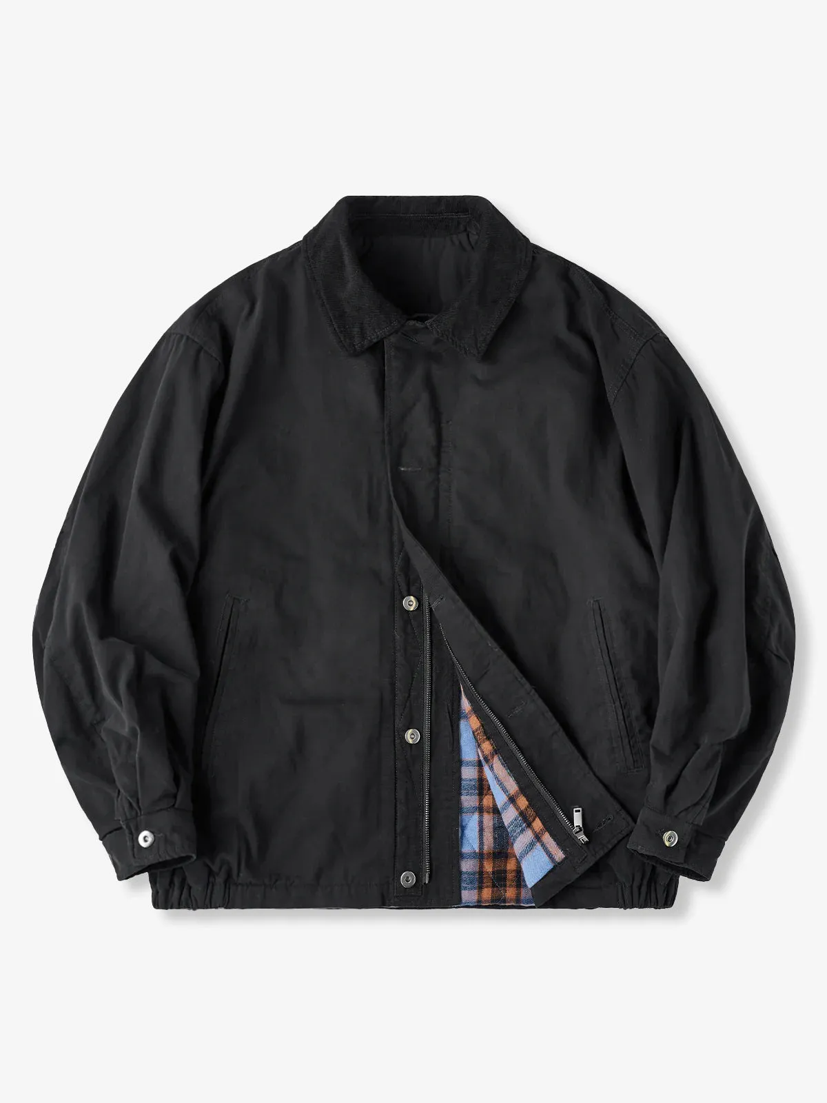 Corduroy Collar Quilted Cotton Jacket with Checked Lining sold by Karaku product image thumbnail 2