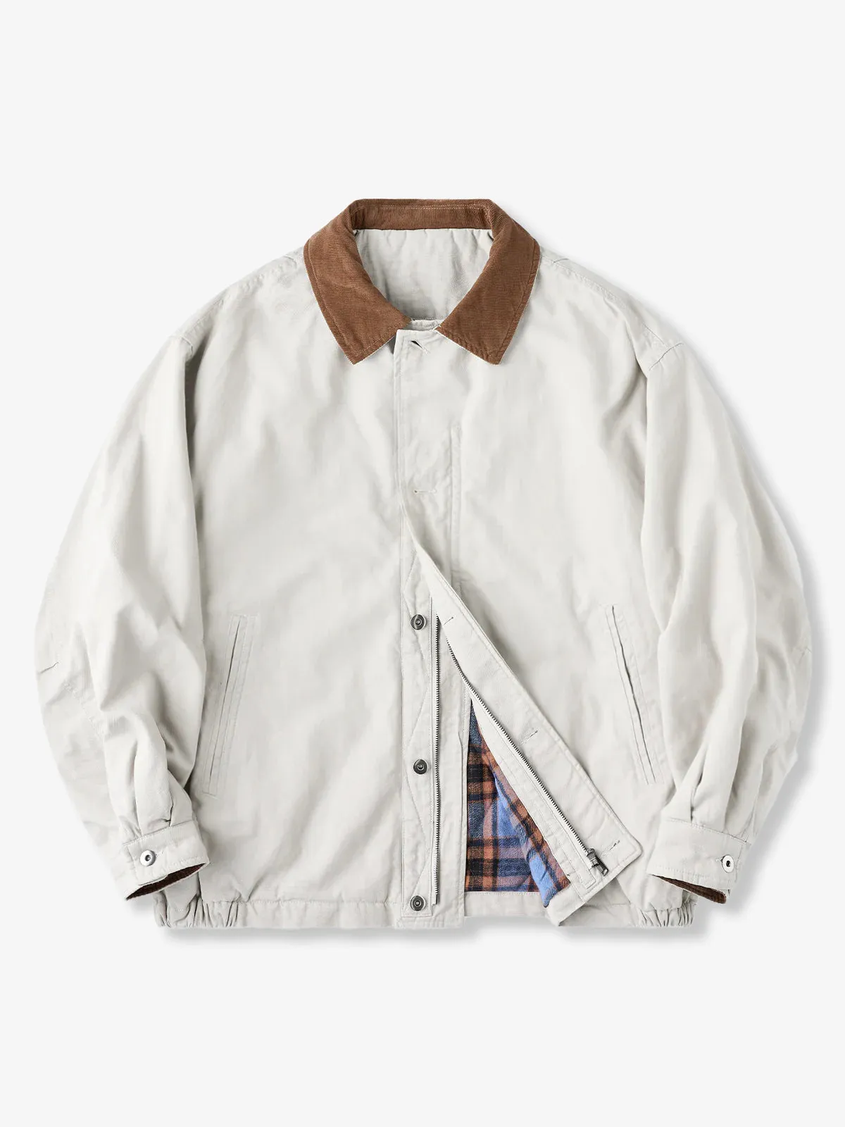 Corduroy Collar Quilted Cotton Jacket with Checked Lining sold by Karaku product image thumbnail 4