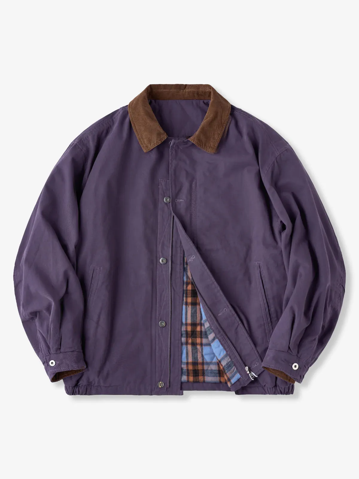 Corduroy Collar Quilted Cotton Jacket with Checked Lining sold by Karaku product image thumbnail 3