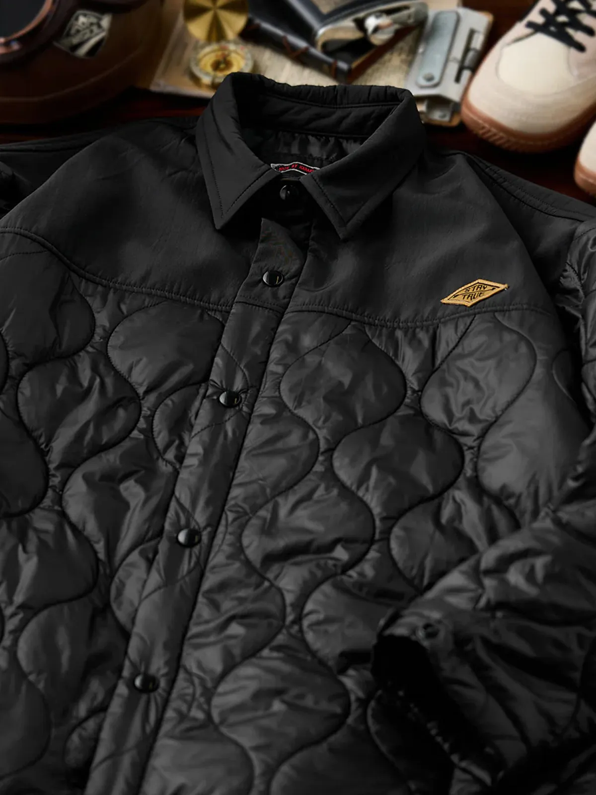 “STAY TRUE” Quilted Coach Jacket with Embroidered Patch sold by Karaku product image thumbnail 4