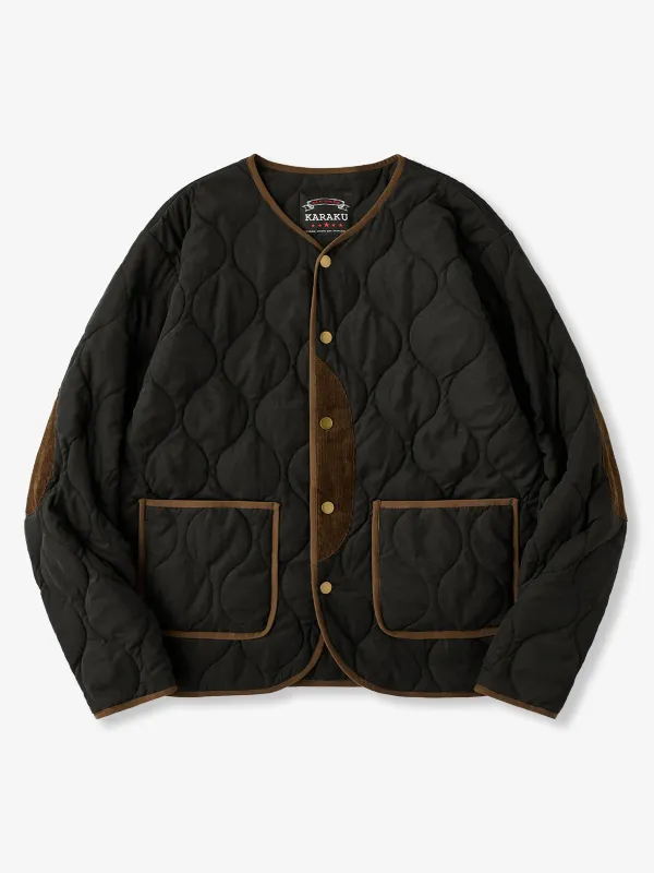 Corduroy Patchwork Hyotan Quilted Peach-Skin Padded Jacket sold by Karaku
