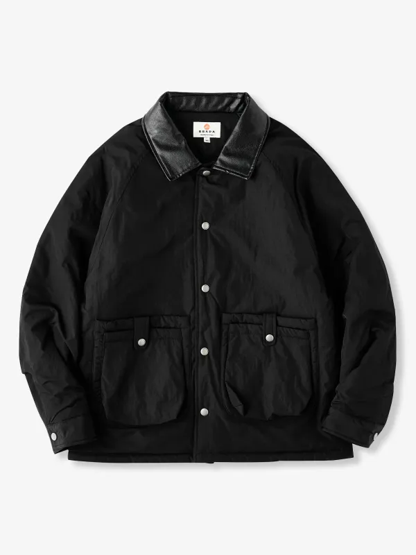 Quilted Lined Hunting Jacket with Leather-Style Collar sold by Karaku