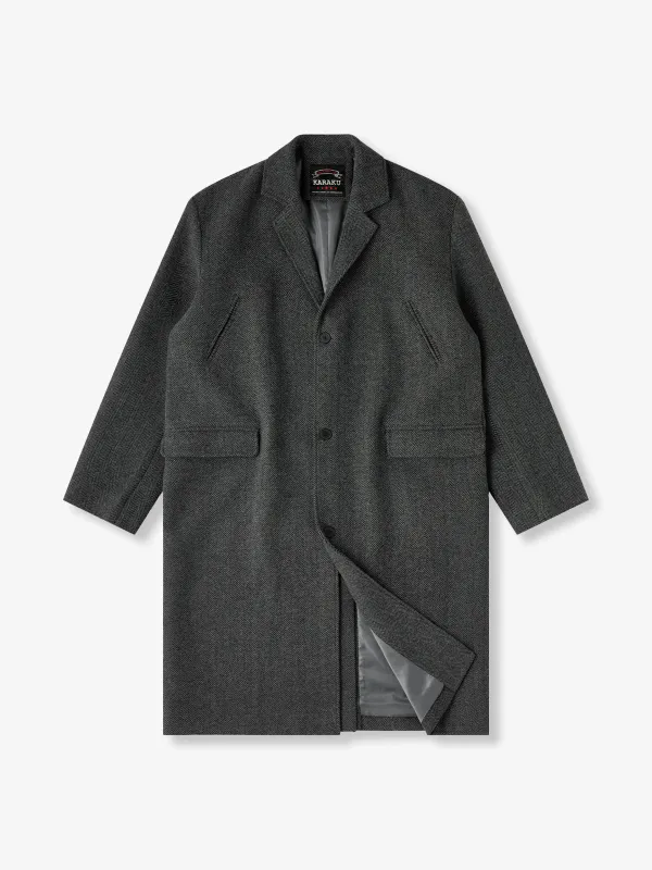 Business & Casual Herringbone Wool-Blend Tweed Long Coat made by Karaku