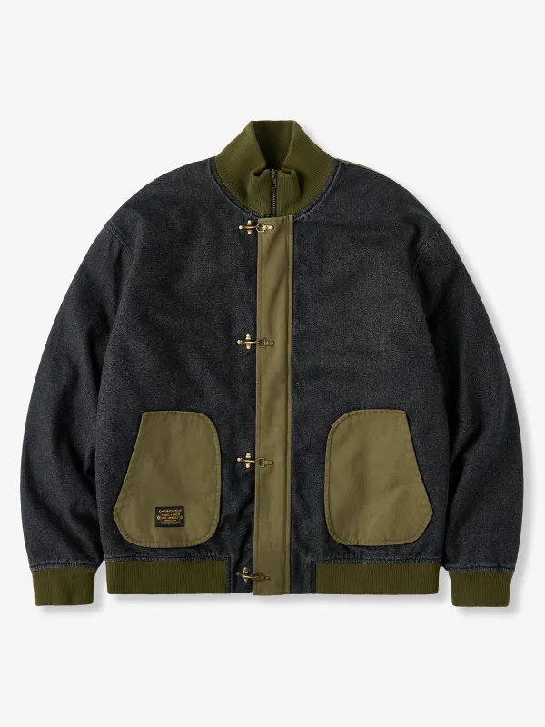 Denim Jacket with Antique Hook Buttons and Quilted Lining sold by Karaku