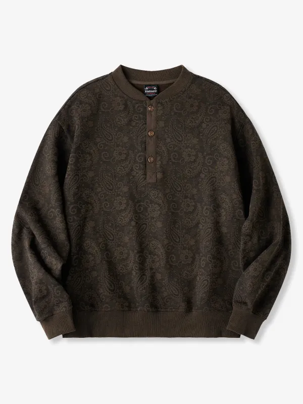 Washed Paisley All-Over Half-Button Sweatshirt sold by Karaku