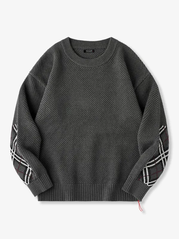 Elbow & Check Jacquard Panel Pineapple Knit Sweater sold by Karaku