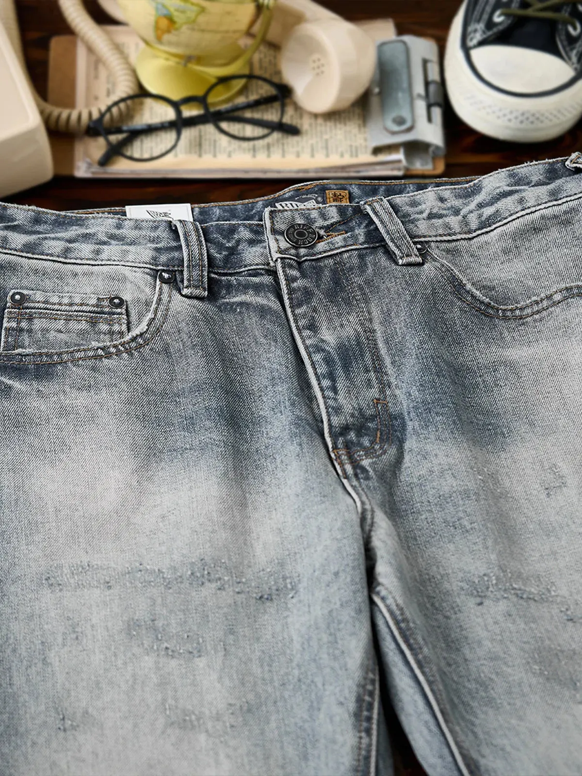 Washed & Distressed Straight Denim Pants sold by Karaku product image thumbnail 5